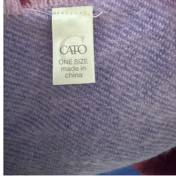 CATO One Size RectangleScarf With Fringe Colorblock Pink Blue 29" x 72" - Picture 2 of 7